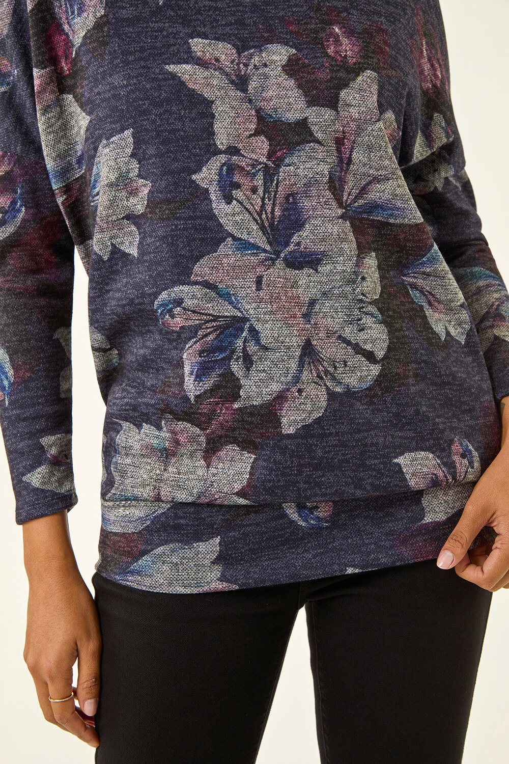 Purple Floral Printed Bubble Hem Top, Image 6 of 5