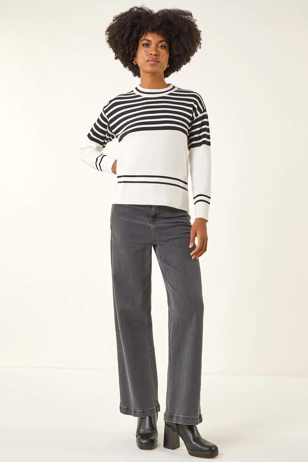 Ivory  Soft Stripe Knit Jumper , Image 3 of 5