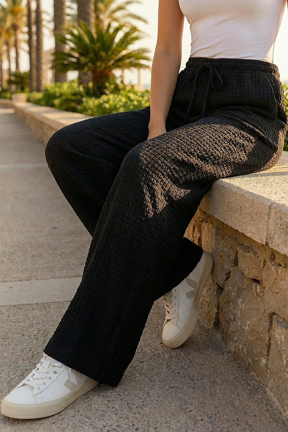 Black Dusk Crinkle Wide Leg Stretch Trouser , Image 3 of 5