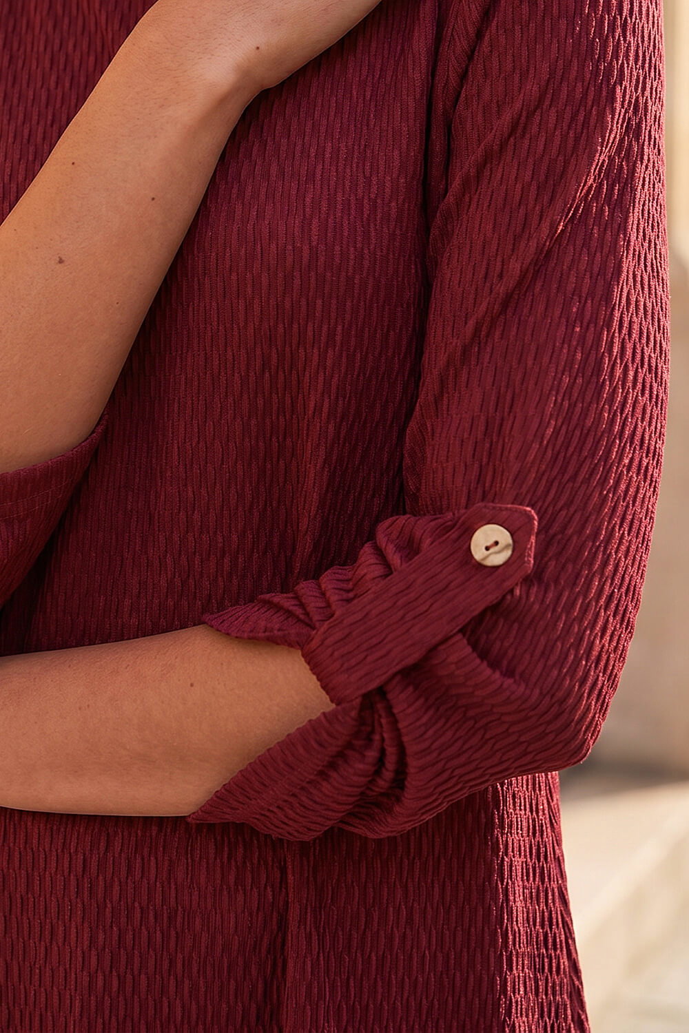 Burgundy Textured Stretch Tunic Top, Image 5 of 4