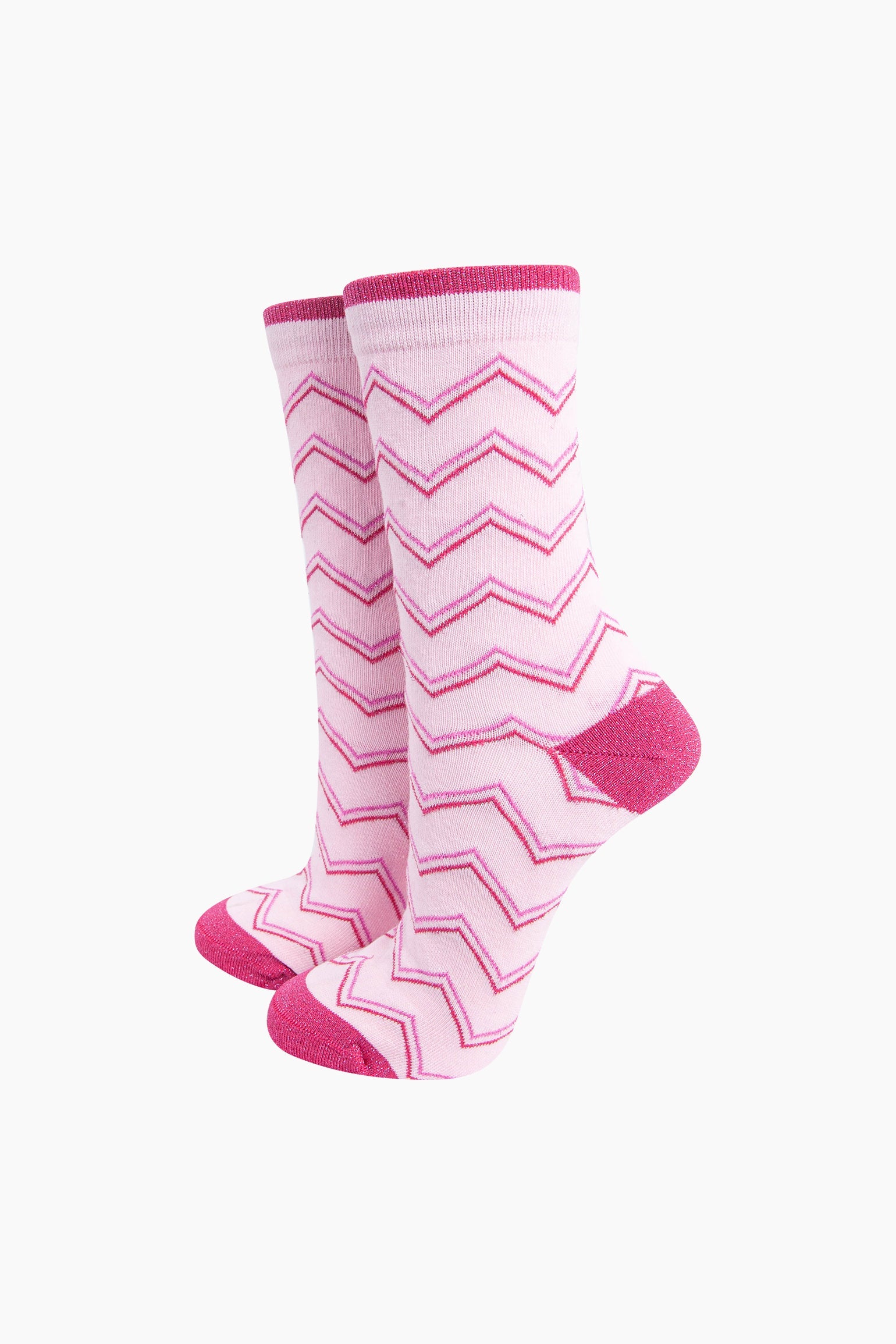 Light Pink Zig-Zag Combed Cotton Glitter Socks, Image 1 of 4