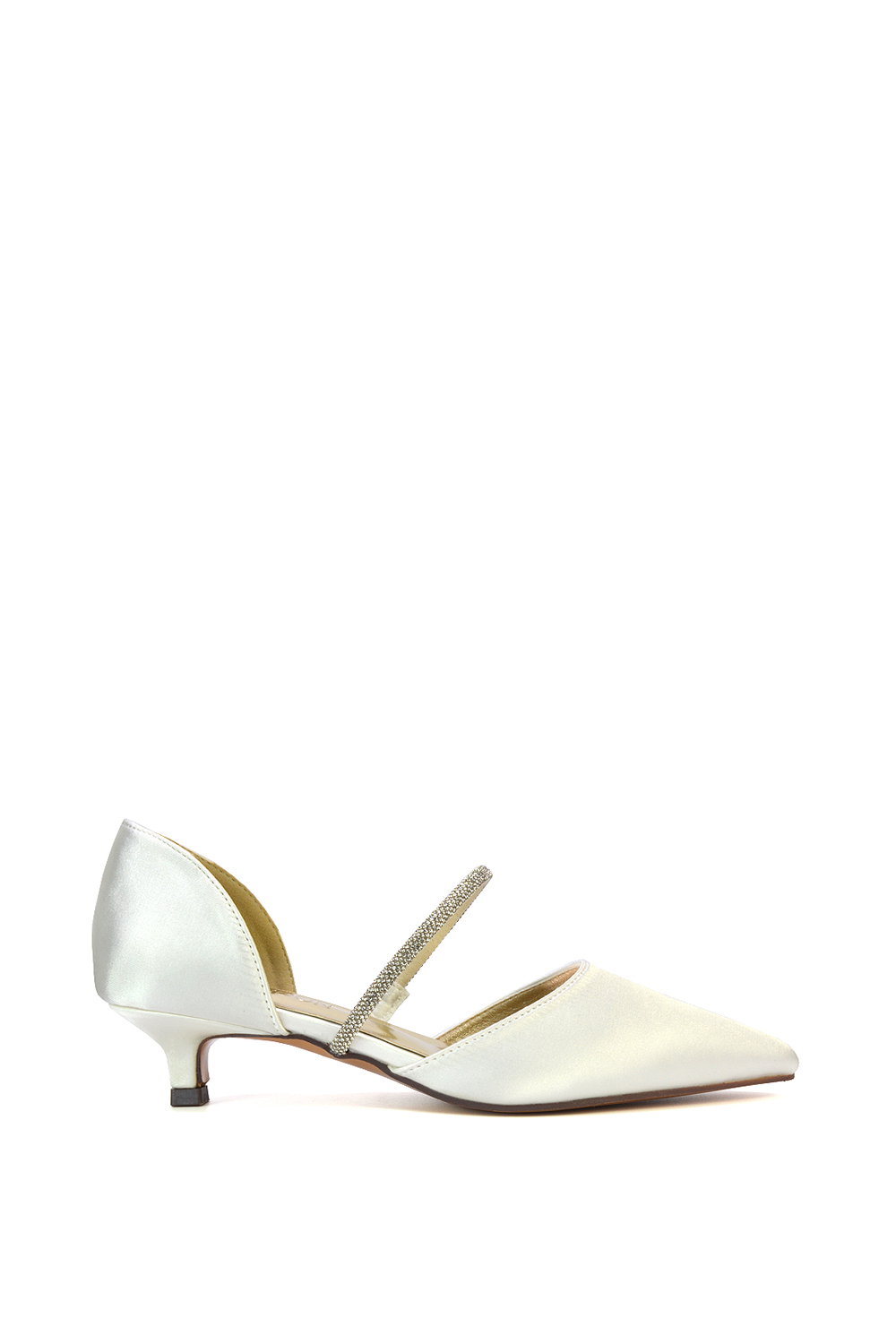 Black 'Laura' Diamante Strap Kitten Heel Pointed Toe Court Shoes
