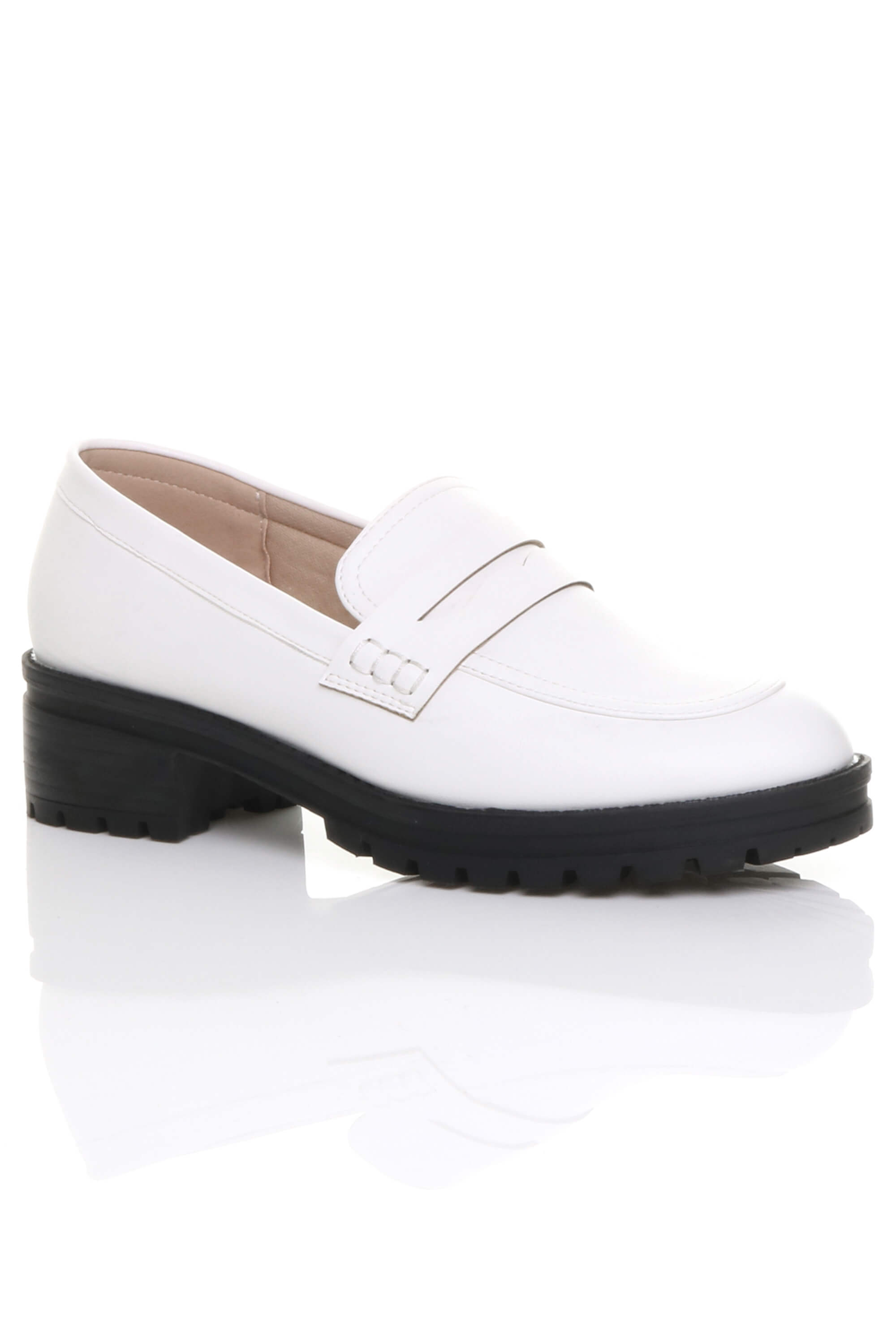 Black Flat Chunky Heeled Penny Loafers