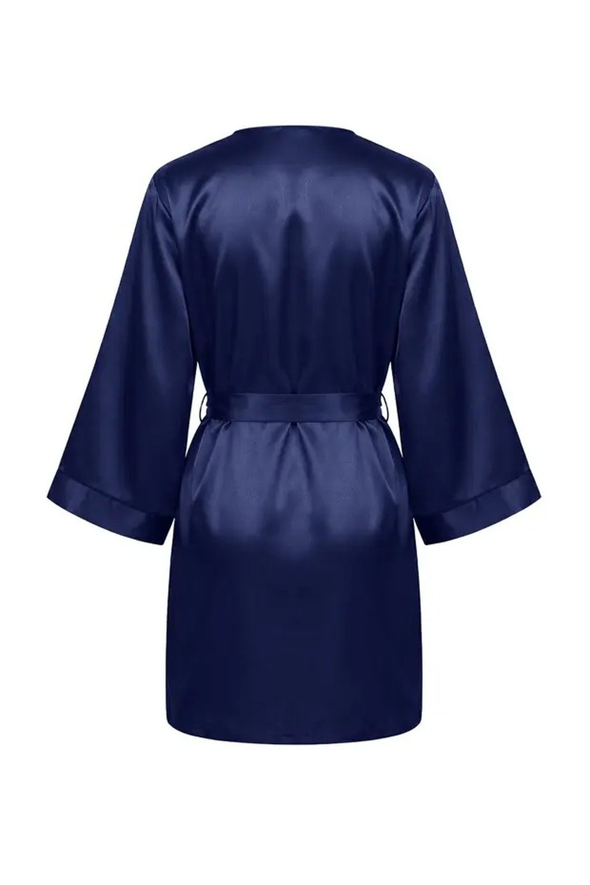 Navy Lace Trim 4-Piece Satin Robe and Nightwear Set, Image 4 of 4