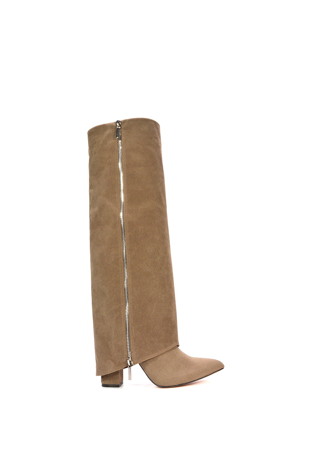 Black 'Allie' Knee High Boots Fold Over Point Toe Deco Zip