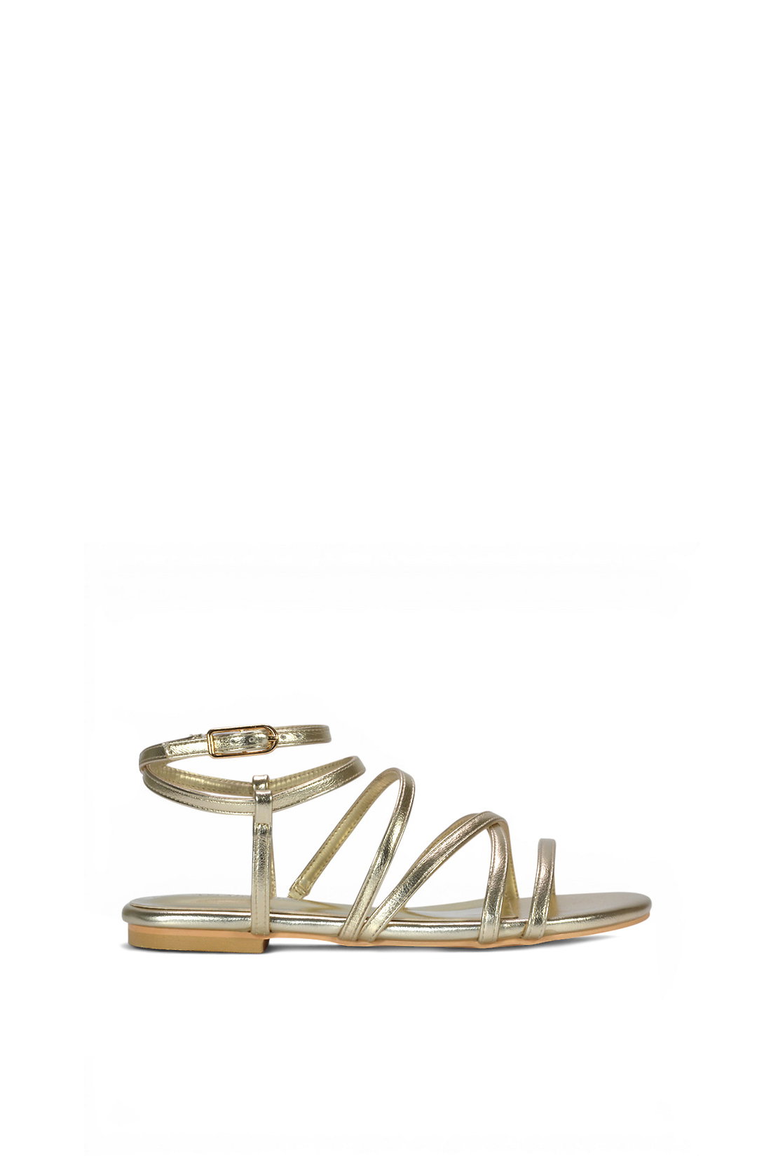 Gold XY LONDON Gold Flat Gladiator Strappy Sandals With Open Toe, Image 1 of 6