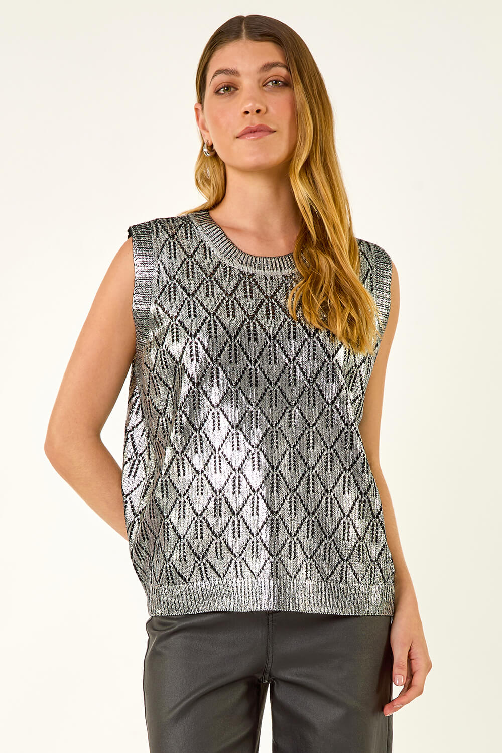 Black Metallic Knit Vest, Image 3 of 6