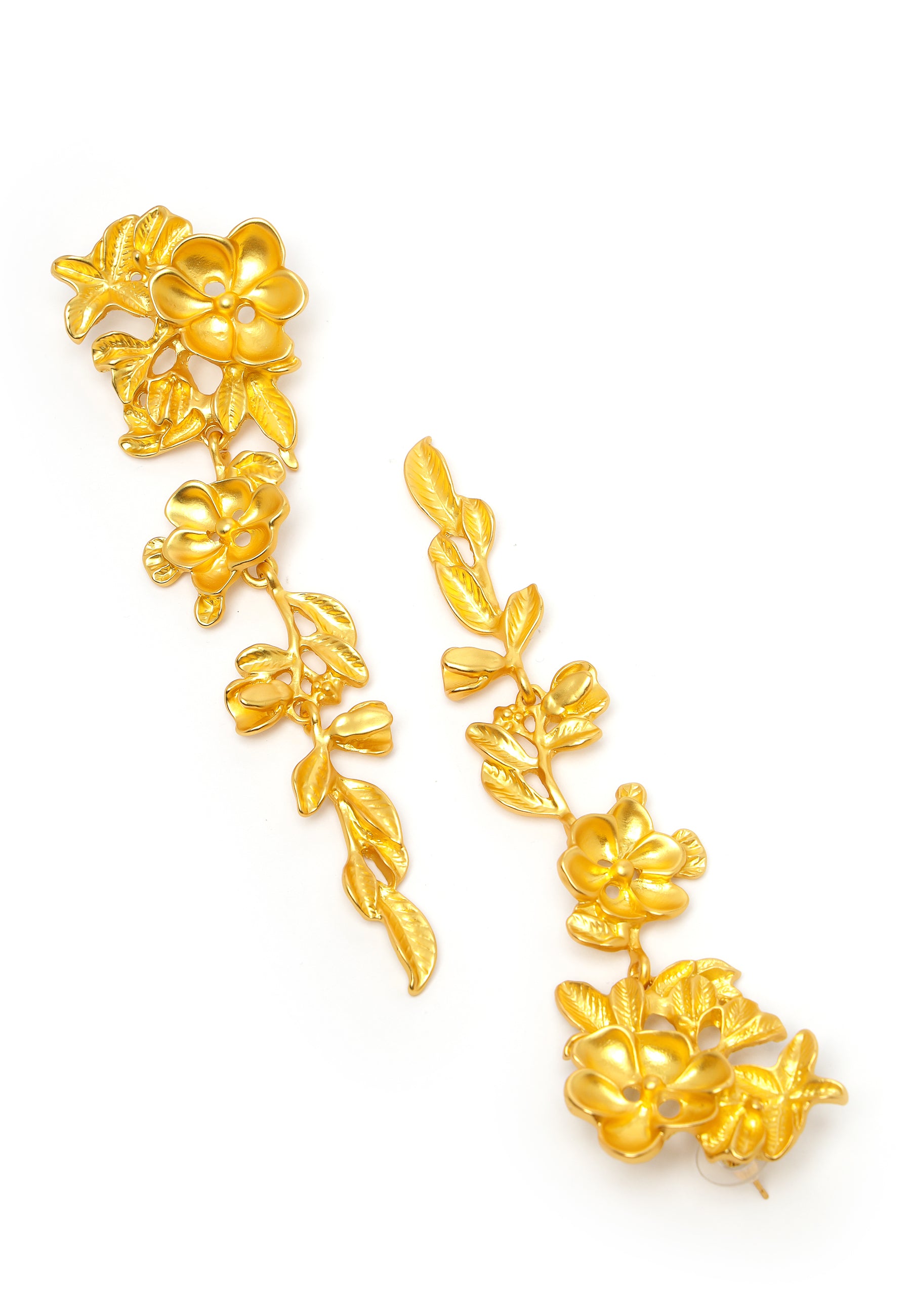 Gold Gold-Coloured Floral Long Earrings, Image 3 of 5