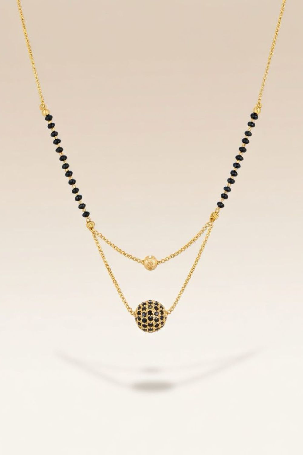 Black Indian Gold Plated Black Bead Everyday Mangalsutra Minimalist Nazaria Necklace