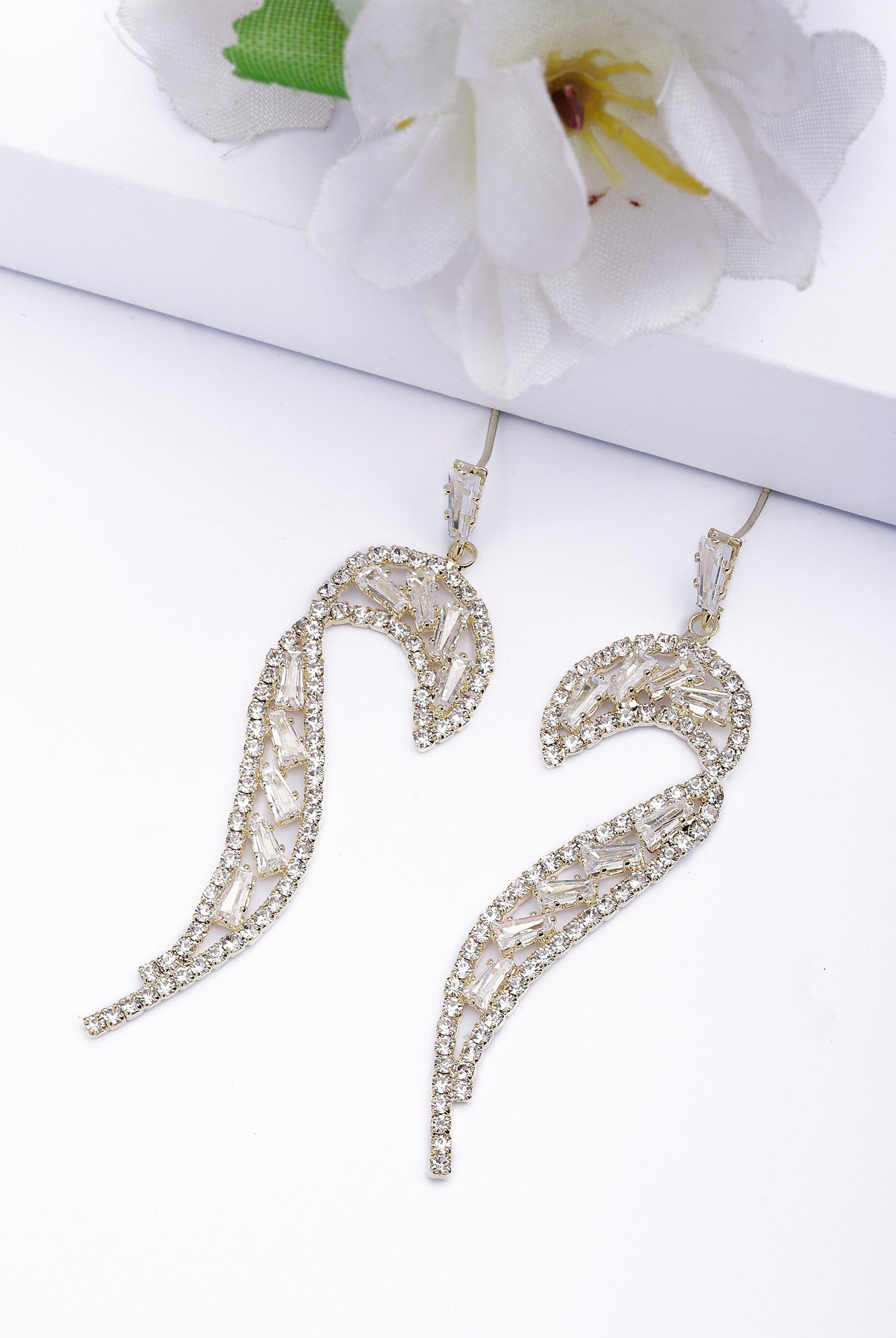 Gold Glittering Curve Earrings, Image 2 of 4