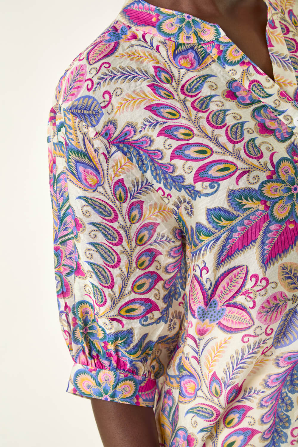 French Purple V Neck Print Cotton Shirts Summer