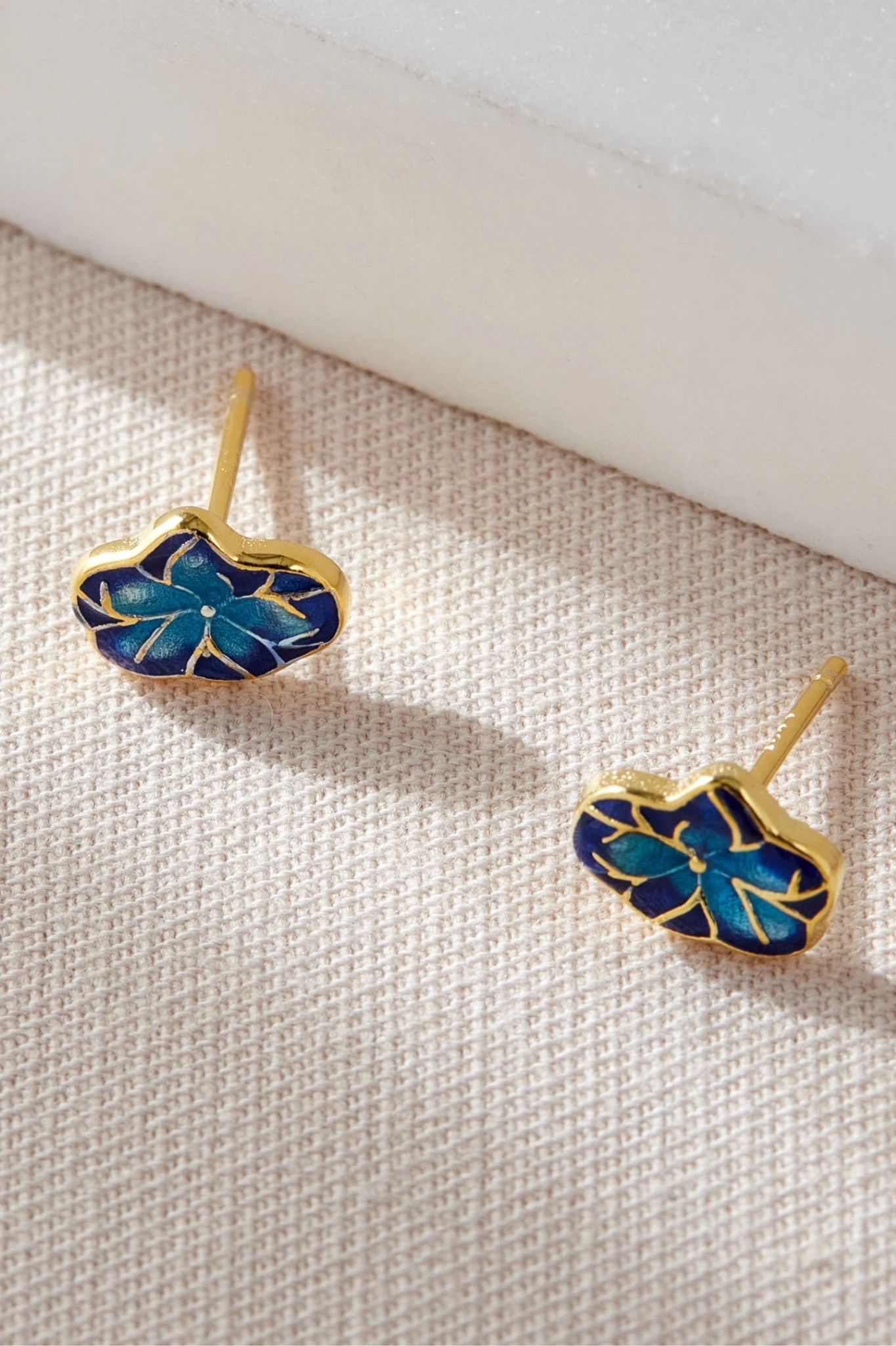 Blue Gold Plated Sterling Silver Blue Flower Studs, Image 1 of 3
