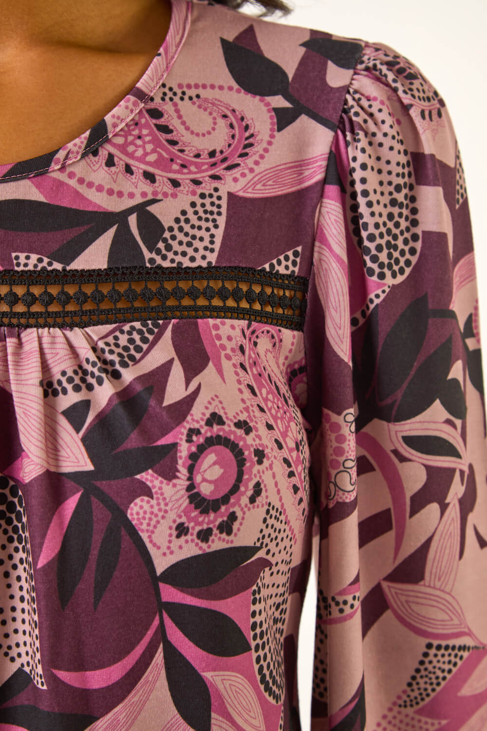 Pink Printed Trim Stretch Top, Image 5 of 4