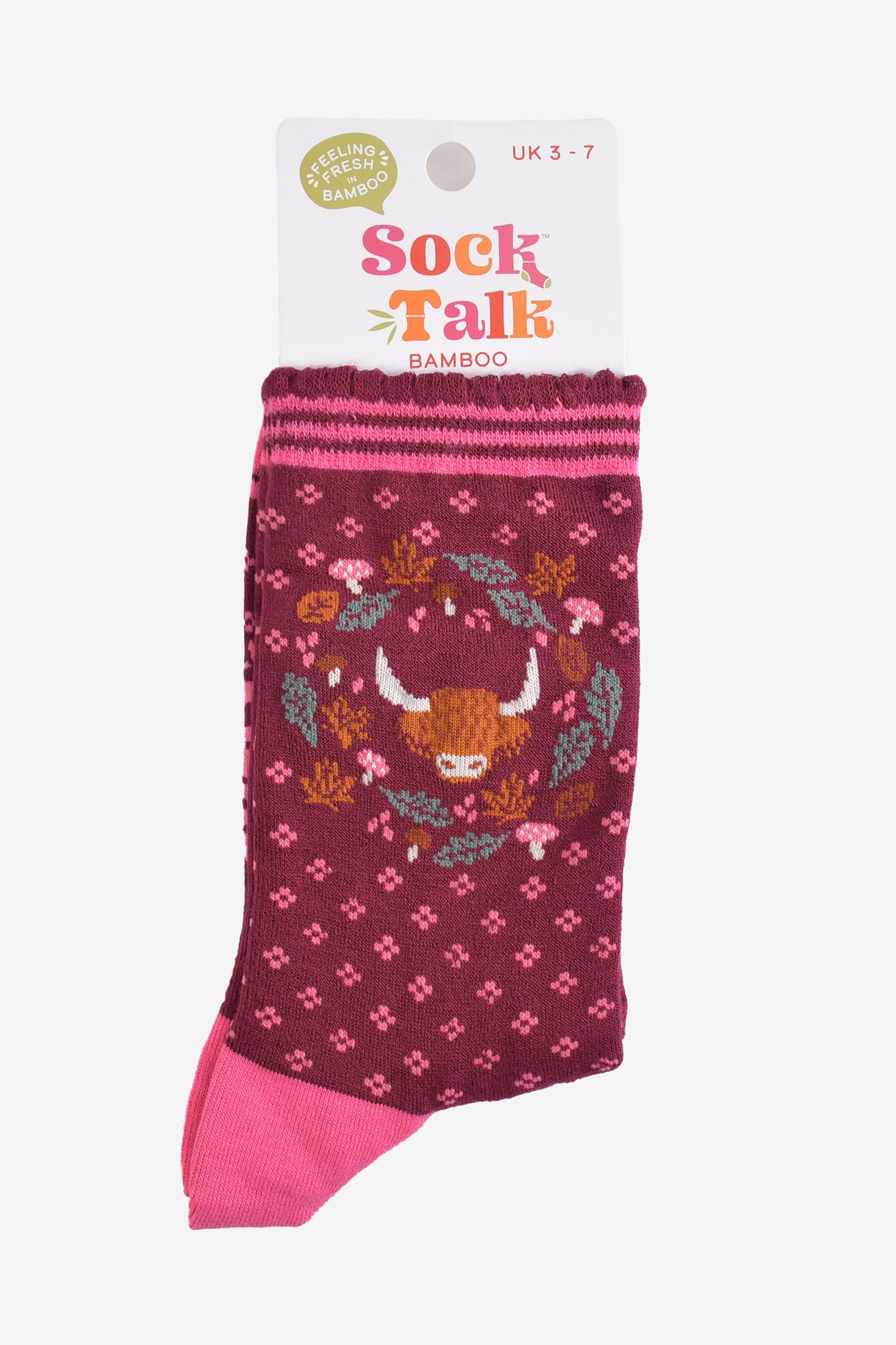Pink Highland Cow Autumn Wreath Bamboo Socks, Image 5 of 5