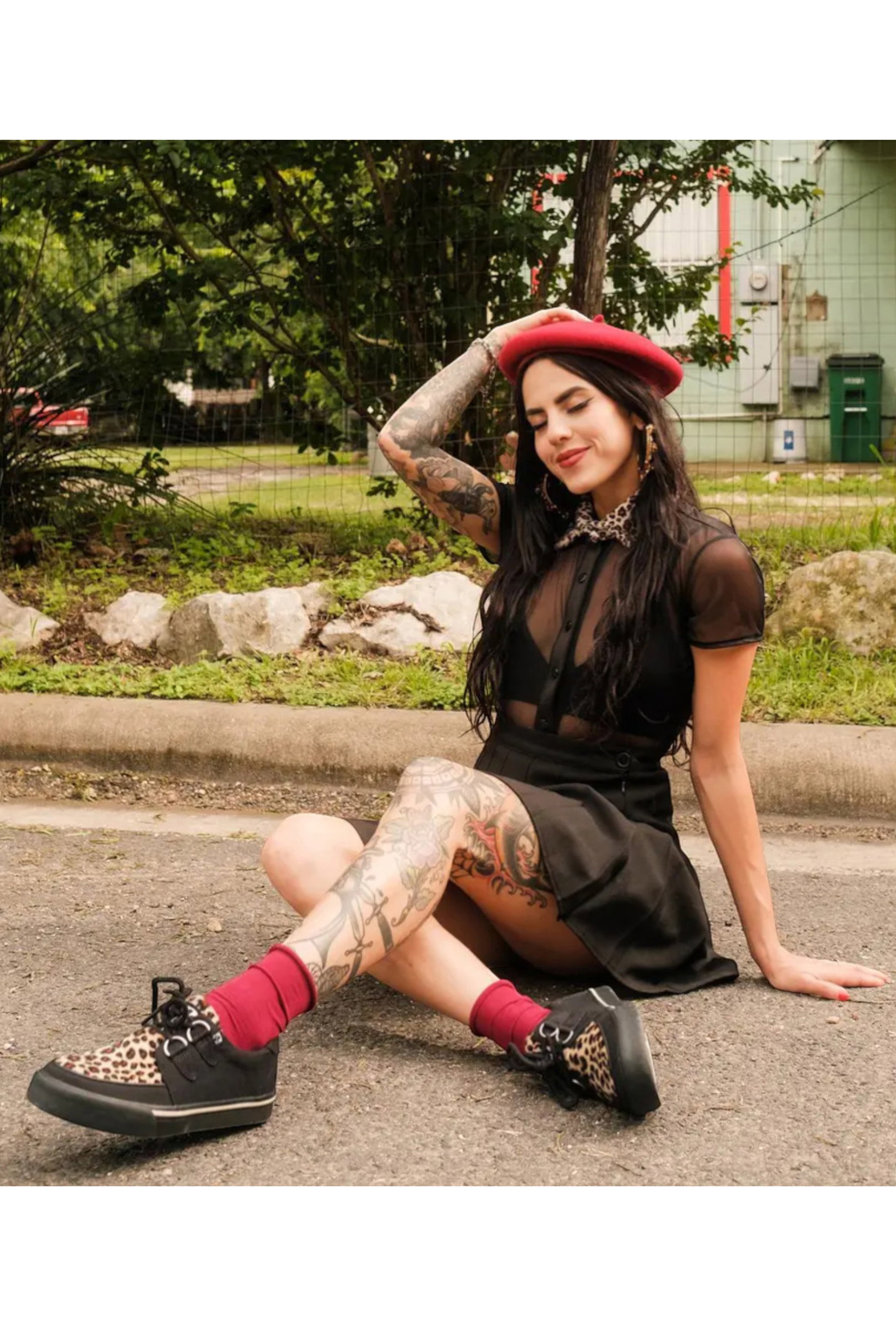 Black TUK Footwear Black Pointed Creeper Sneaker Leopard Canvas Shoes, Image 7 of 8