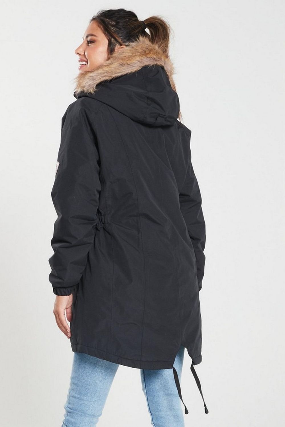 Black Celebrity Insulated Longline Parka Jacket, Image 2 of 5