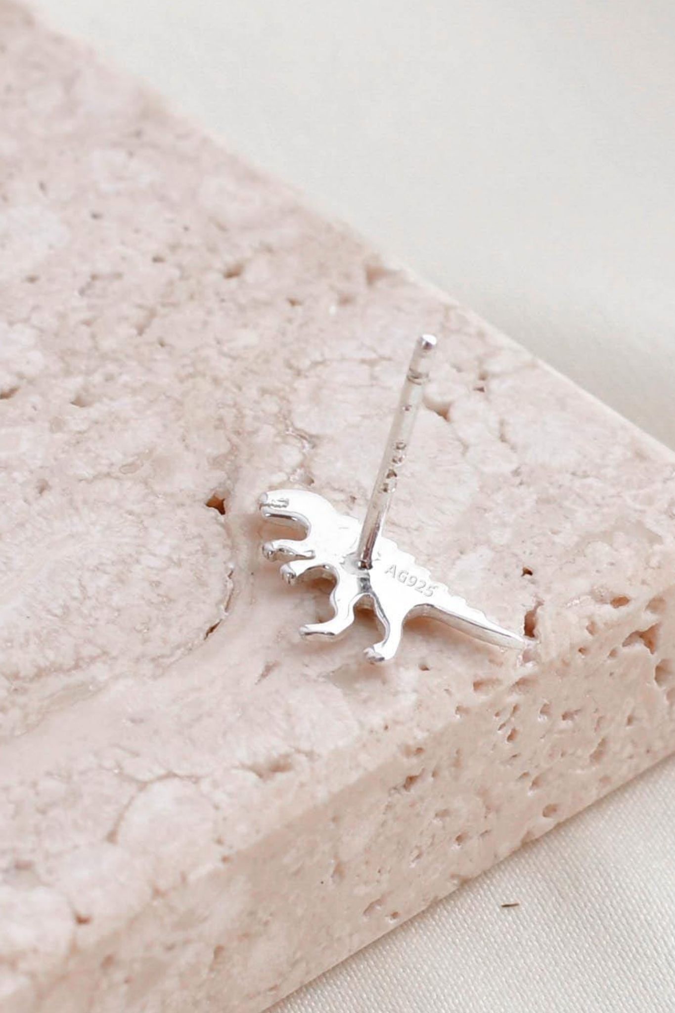 Silver Sterling Silver T-Rex Dinosaur Stud Earrings, Image 4 of 4