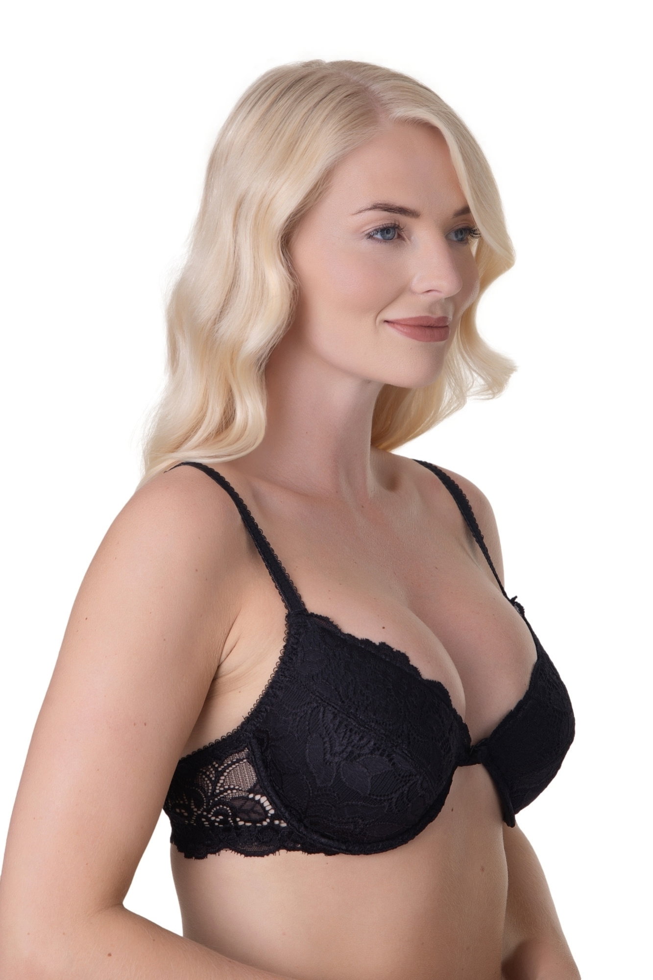 Black Floral Lace Padded Underwired Bra, Image 2 of 5