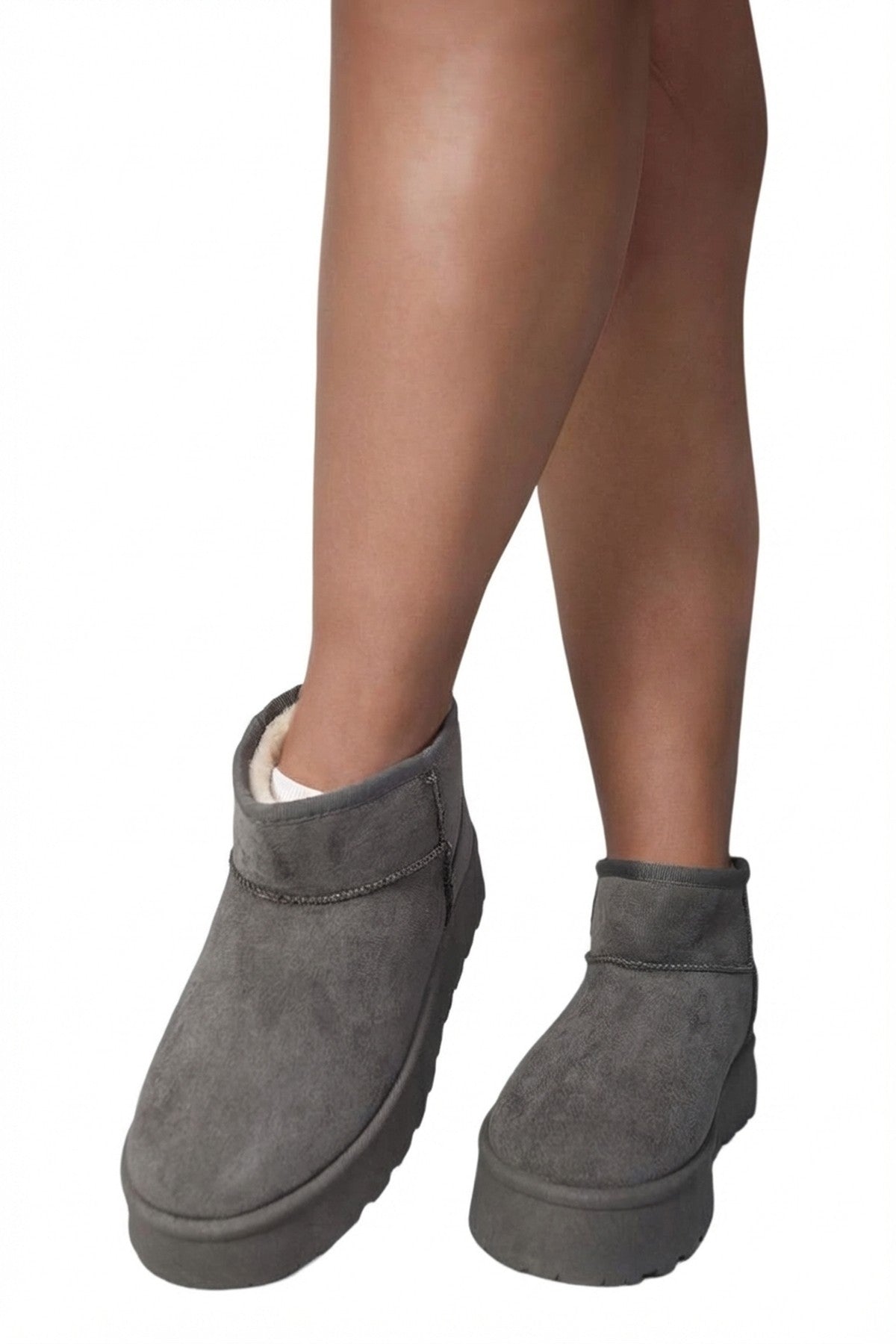 Black Jazlyn Faux Fur Lined Ankle Platform Mini Boots