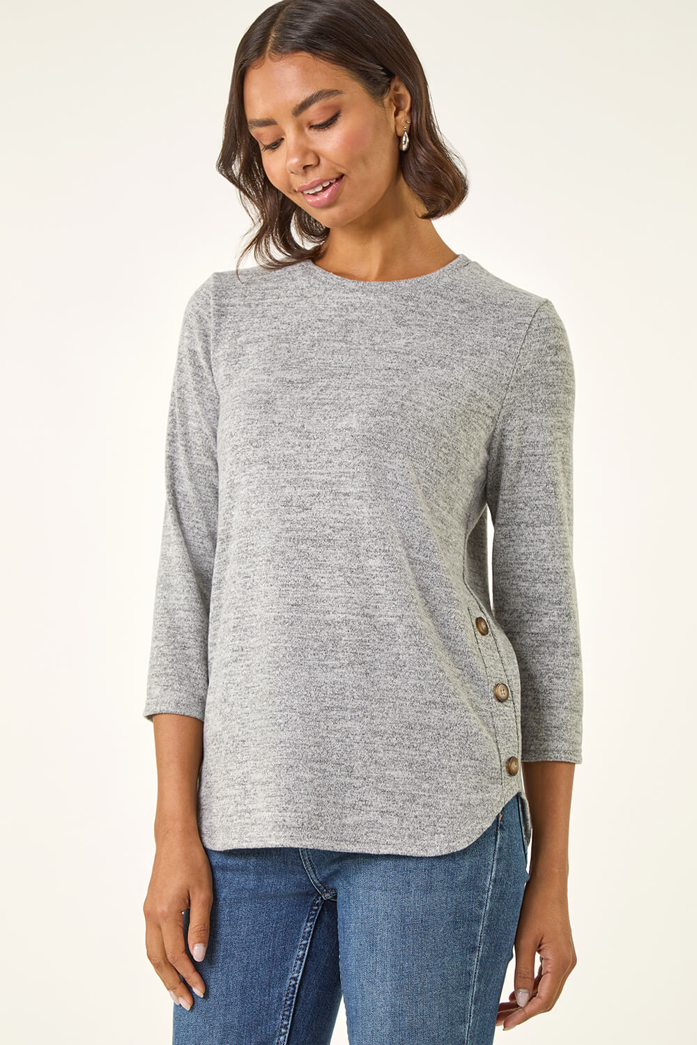 Light Grey Curved Hem Stretch Top, Image 5 of 5