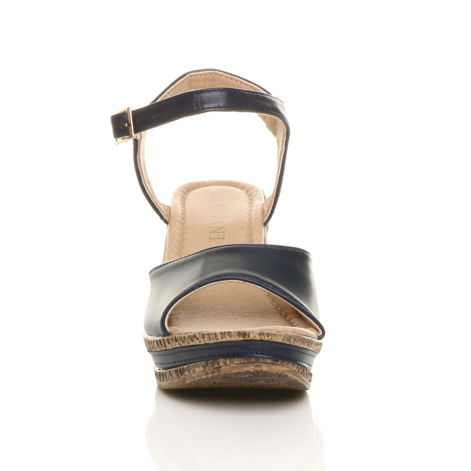 Navy Blue AJVANI Navy Blue High Wedge Heels Ankle Strap Cork Sandals, Image 6 of 6