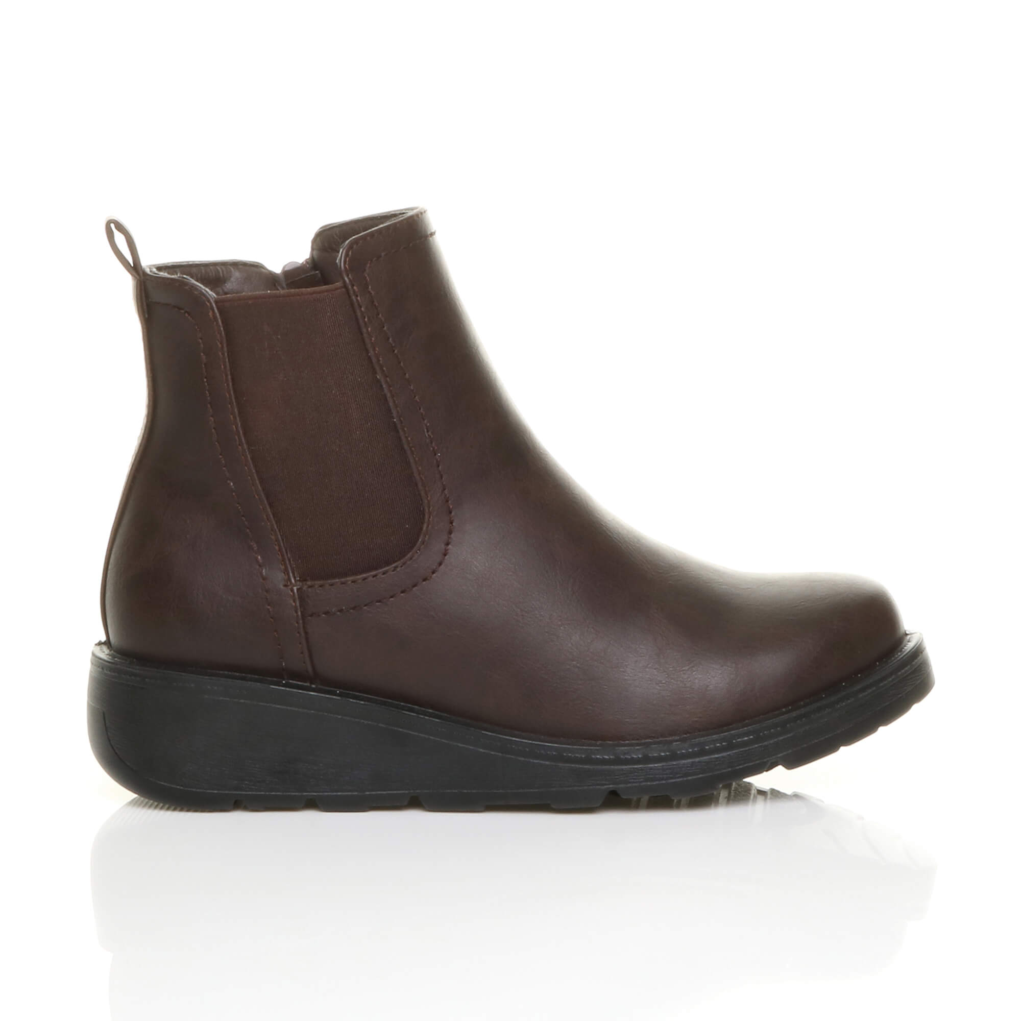 Brown AJVANI Brown Low Wedge Comfort Ankle Chelsea Boots, Image 2 of 6