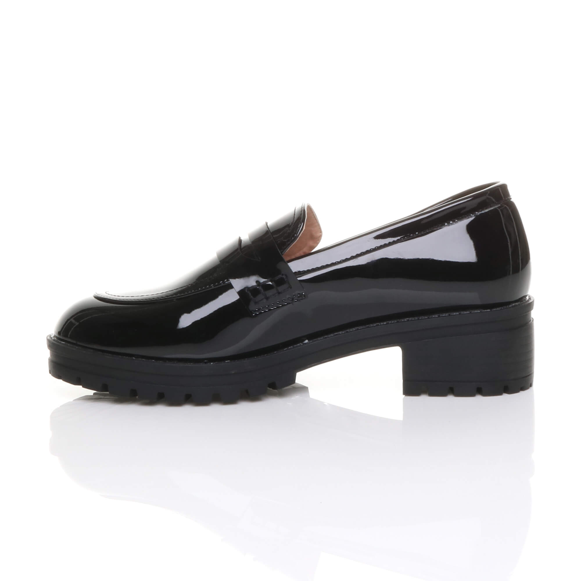 Black AJVANI Black Flat Chunky Heeled Penny Loafers, Image 3 of 5