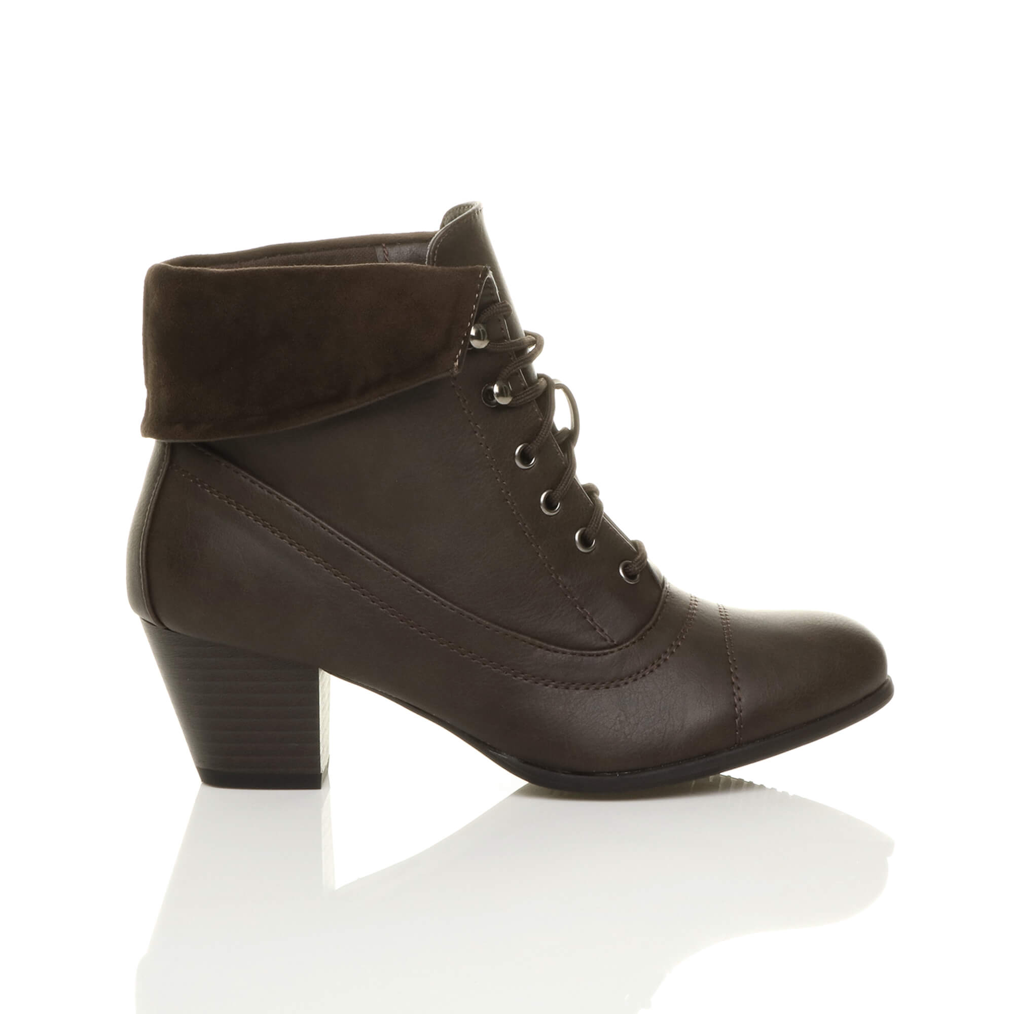Brown AJVANI Brown Mid Cuban Heel Pixie Lace Up Granny Ankle Boots, Image 2 of 7
