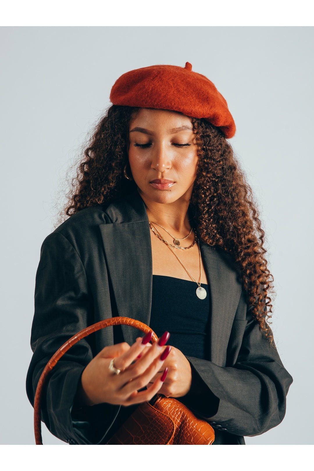 Orange Plain Felt Beret, Image 1 of 8