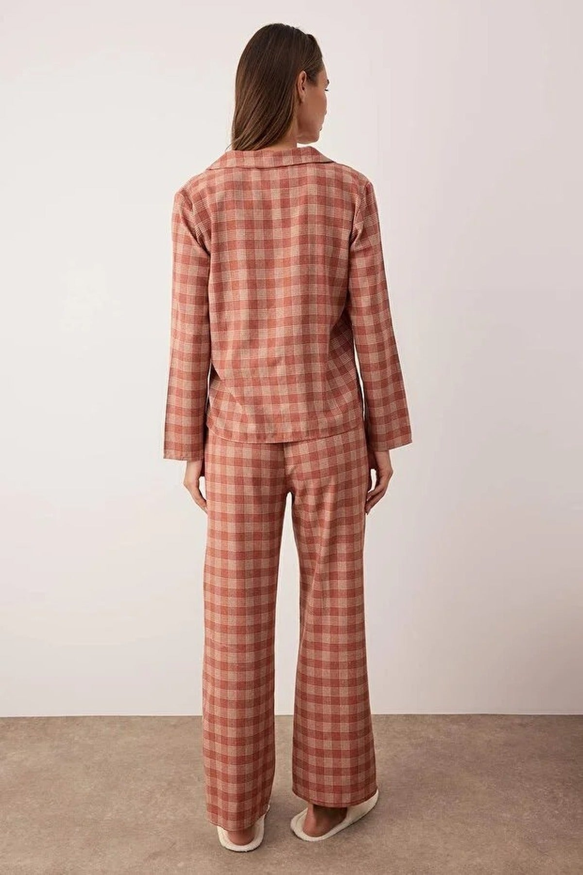 Rose WOVCOR Rose Check Flannel Revere Collar Long Sleeve Cotton Woven Pyjama Set, Image 2 of 3
