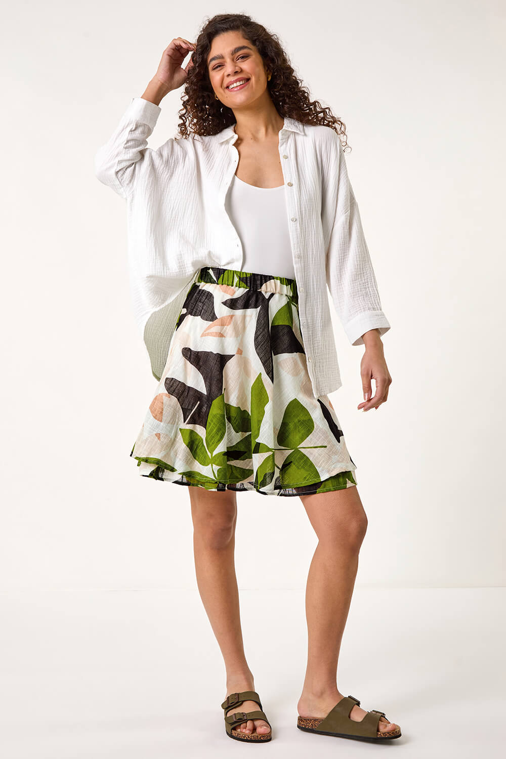 Green Leaf Print Short Skirt, Image 4 of 5