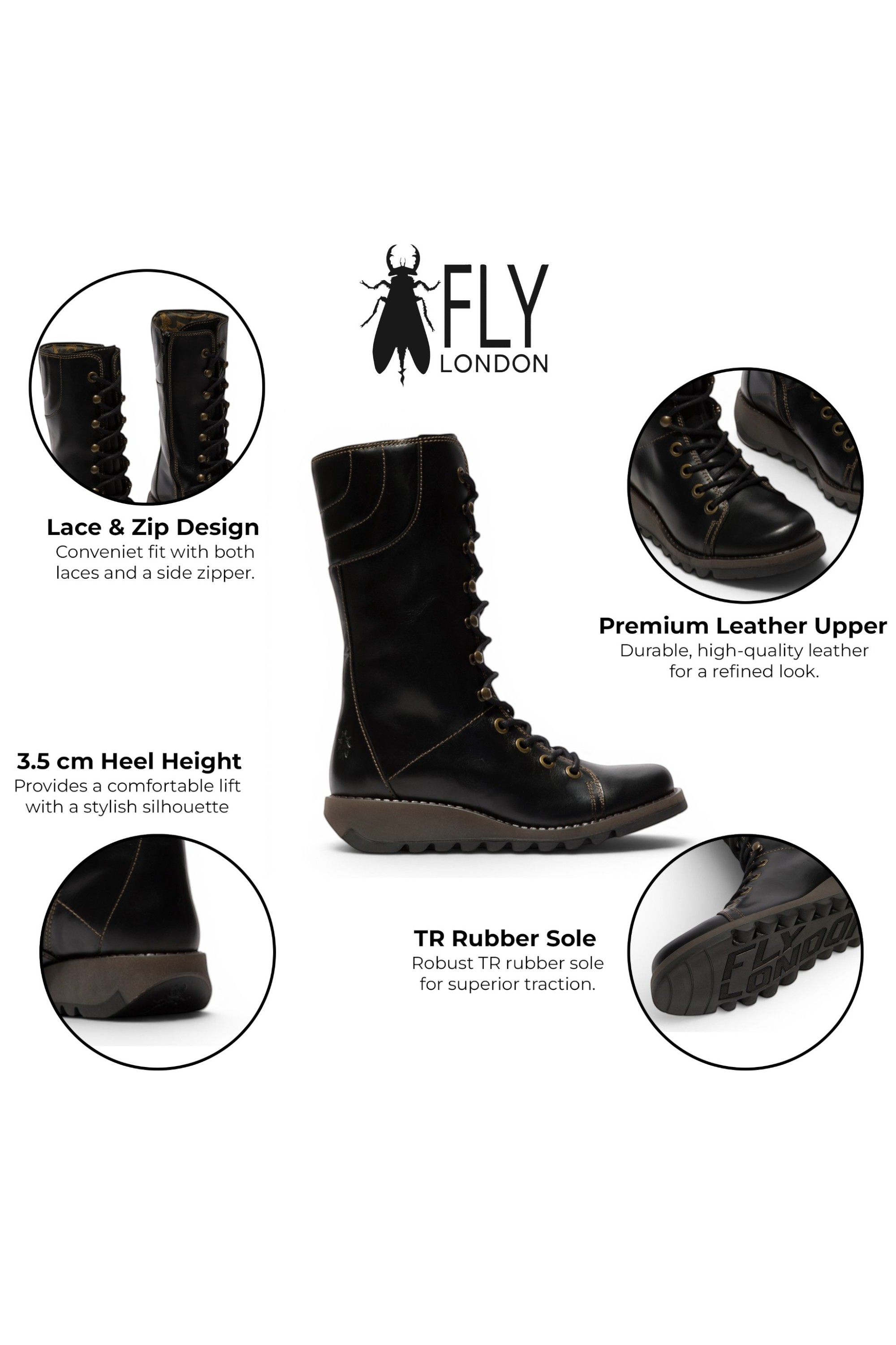Black Womens Leather Ankle Boots-STER767, Image 3 of 5