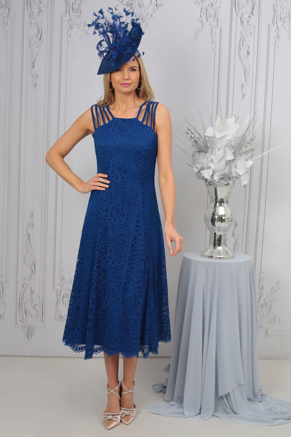 royal blue lace midi dress Eyelet Lace Midi Dress in Royal Blue