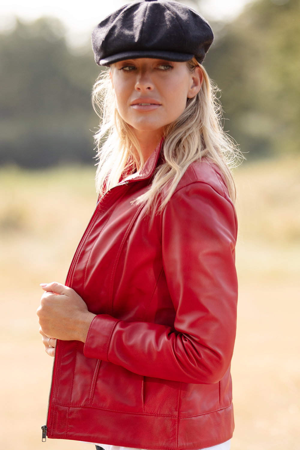 Red 'Malmo' Two-In-One Detachable Hood Leather Jacket, Image 2 of 6