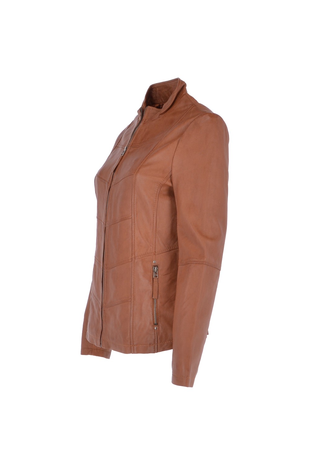 Tan Ashwood Leather Tan 'Isla' Real Leather Mandarin Collared Jacket, Image 3 of 5