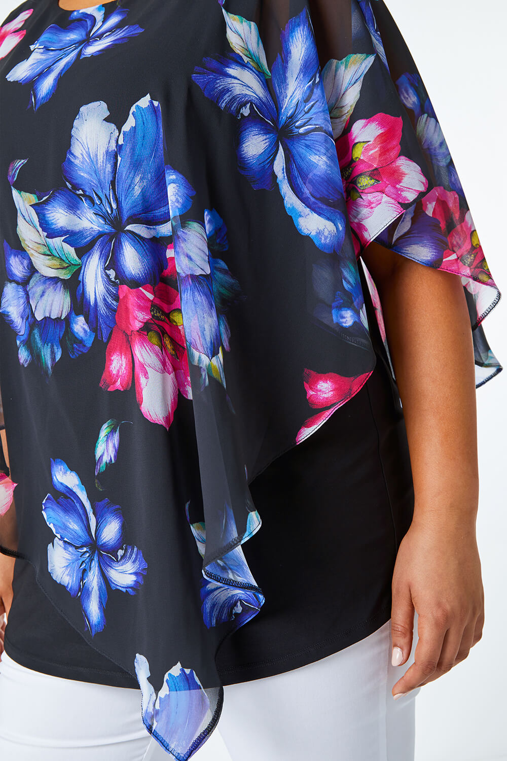 Black Curve Floral Chiffon Overlay Top, Image 6 of 5