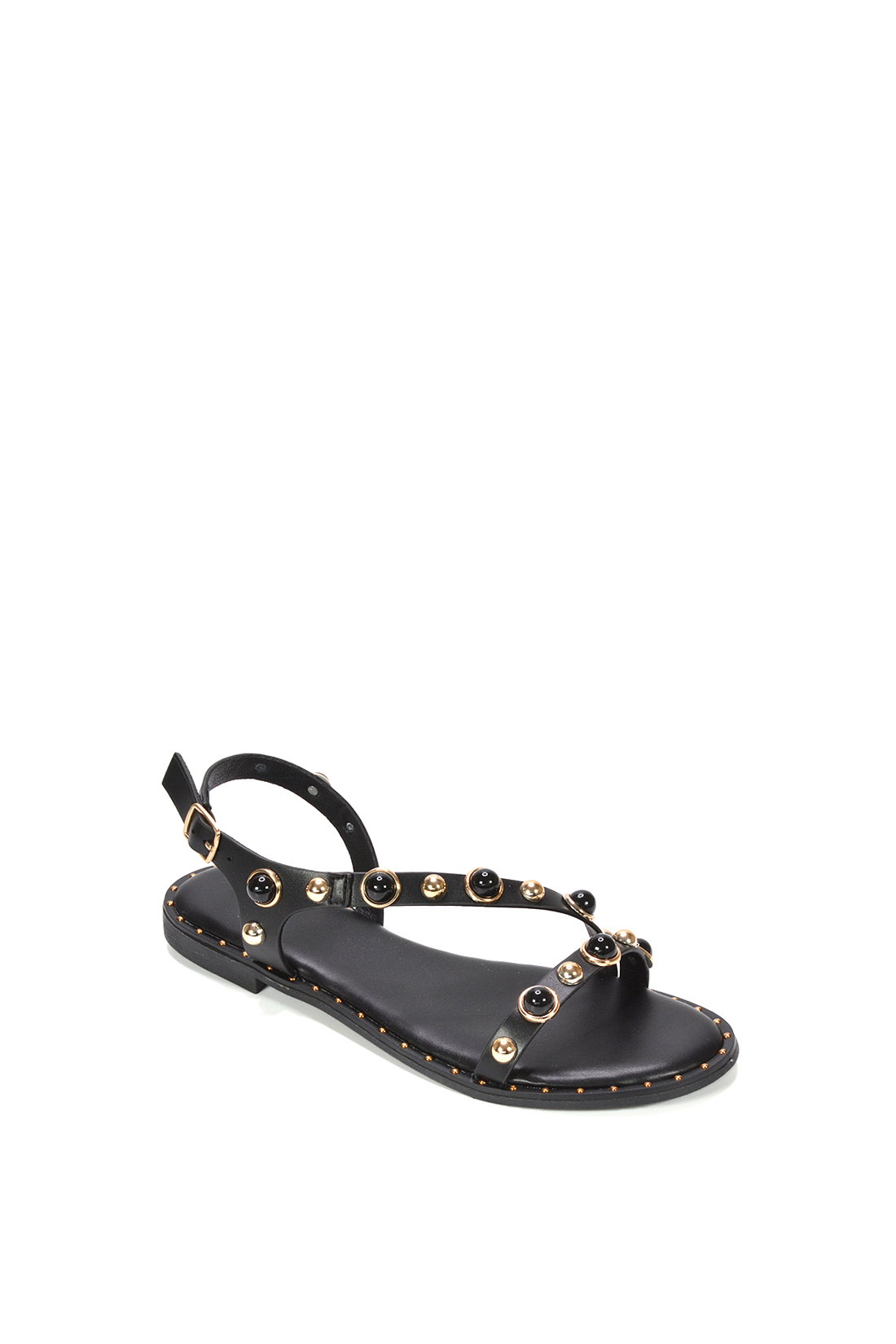 Black XY LONDON Black Flat Slingback Sandals With Studded Pearls, Image 2 of 6
