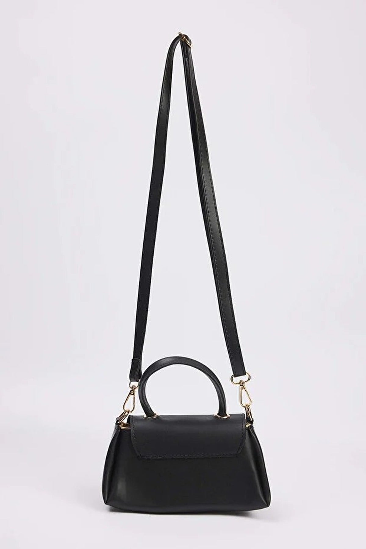 Black Mini Flap Over Cross Body Bag with Top Handle, Image 4 of 4