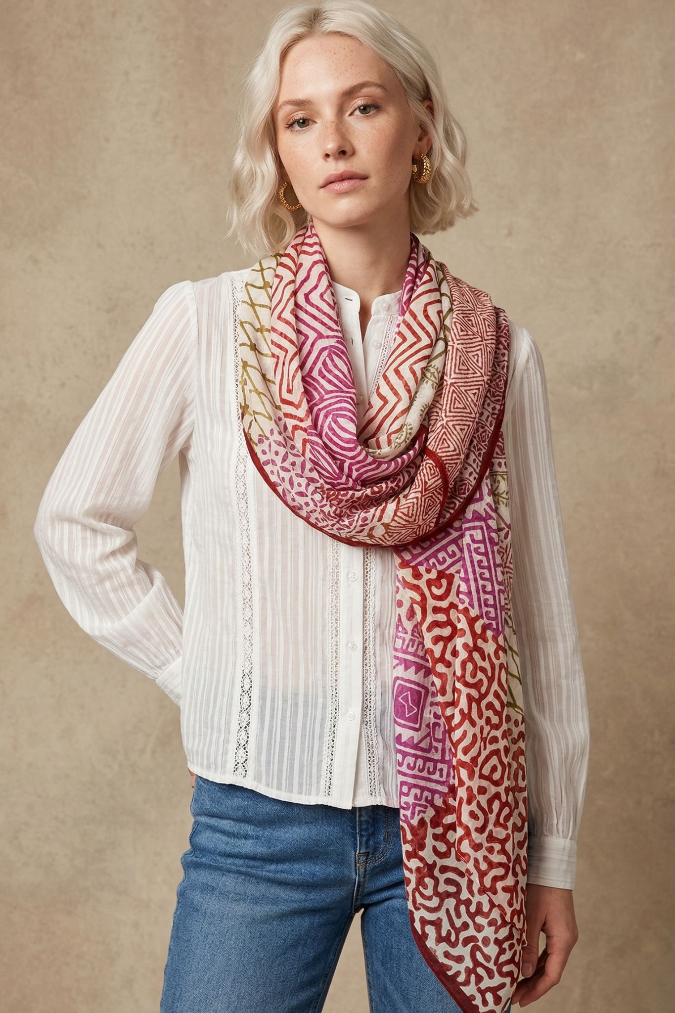 Multi Sarta Multi Mixed Print Lightweight Cotton Scarf, Image 1 of 4