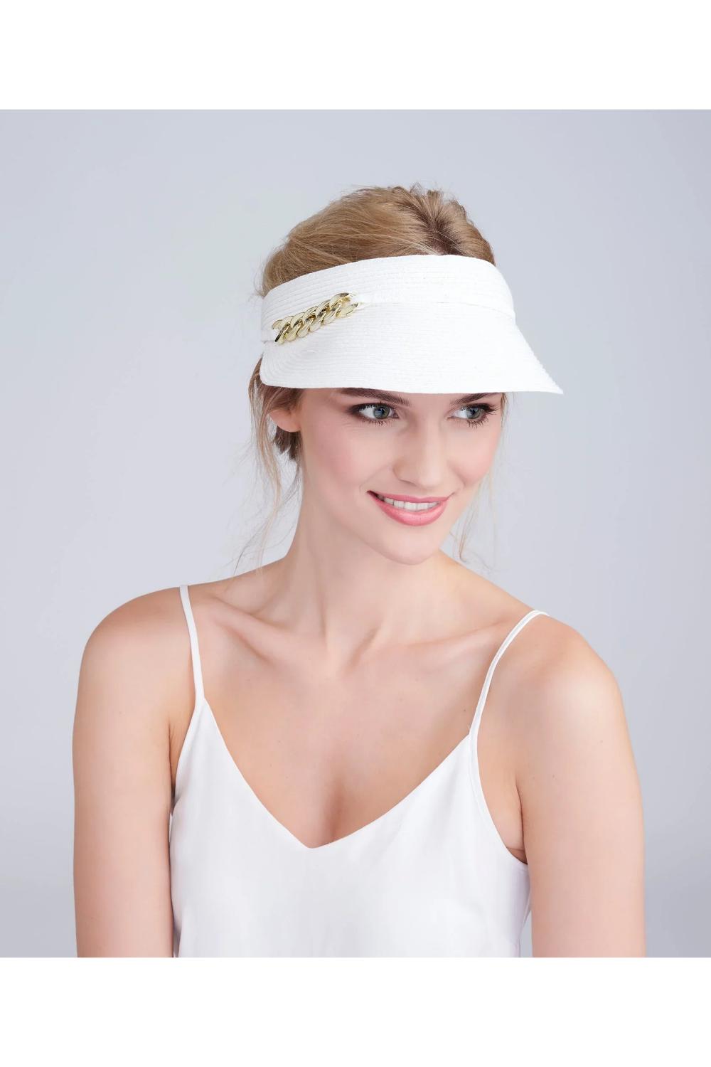 White Khari - Embellished Straw Visor - White, Image 1 of 2