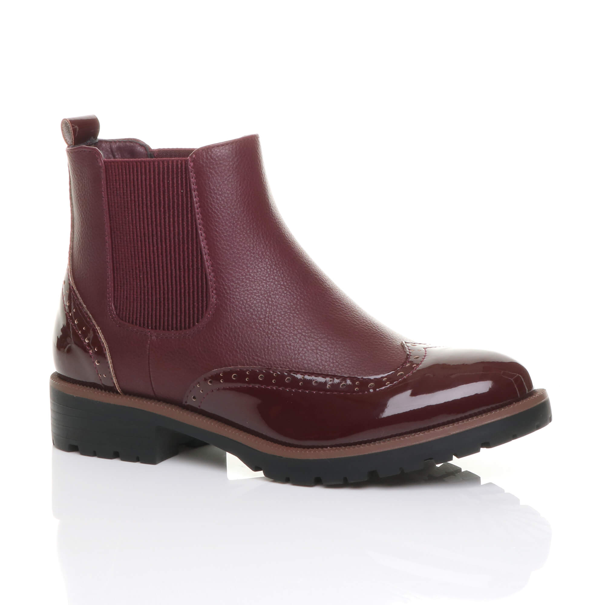 Burgundy AJVANI Burgundy Slip On Brogue Chelsea Ankle Boots, Image 1 of 6