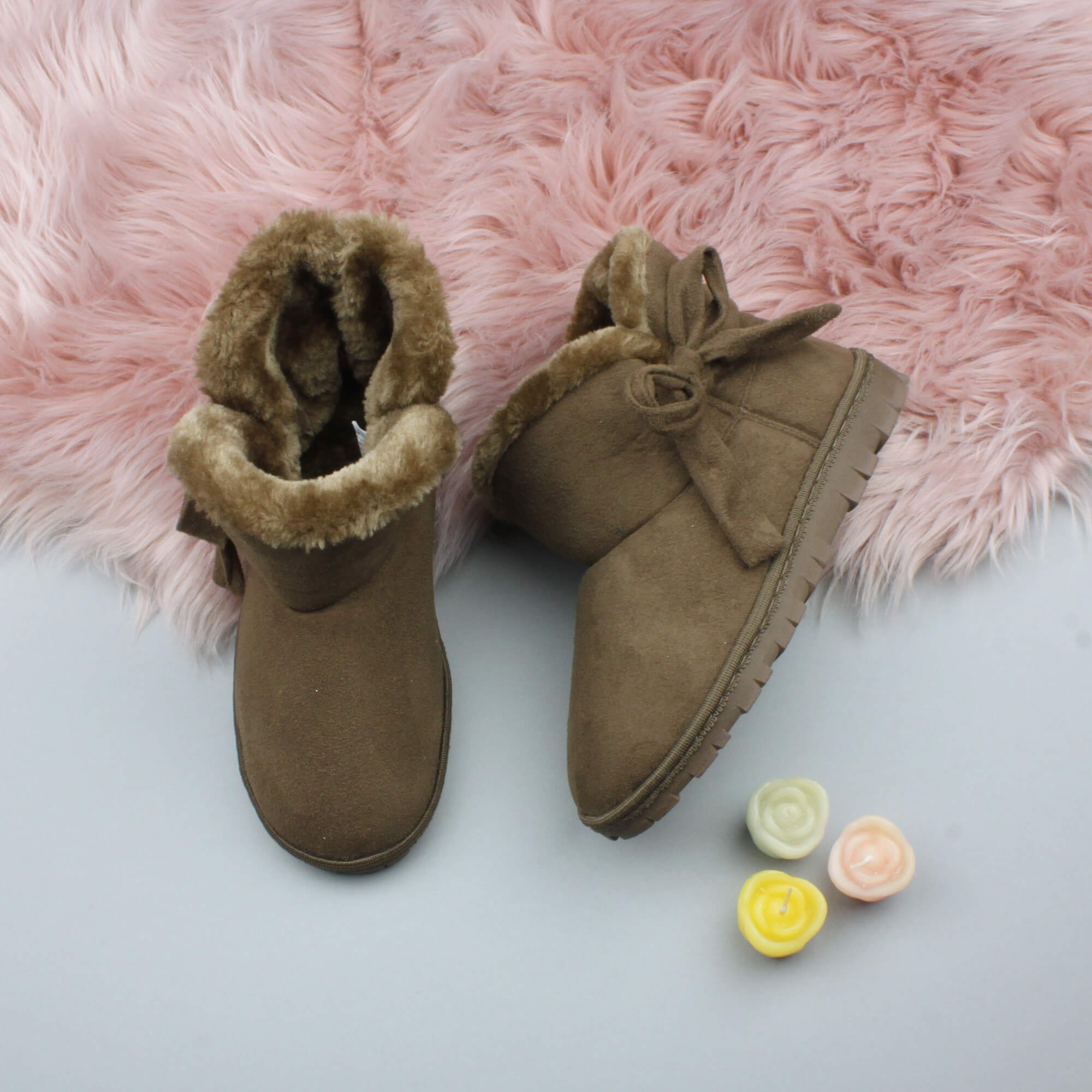Brown AJVANI Brown Faux Fur Lined Ankle Boots Slippers, Image 4 of 6