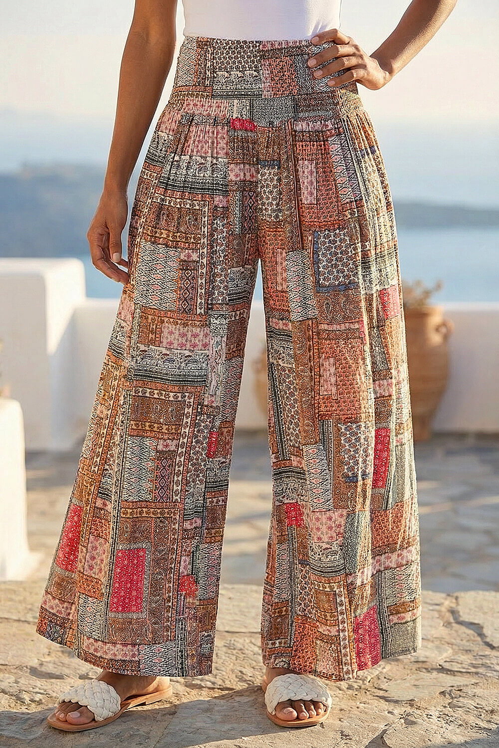 Light Pink Patchwork Wide Leg Palazzo Trouser, Image 3 of 4