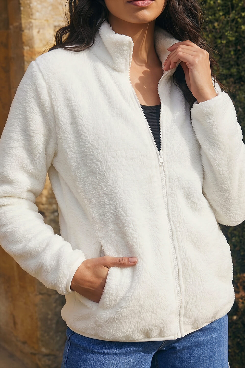 White Soft Sherpa Fleece Jacket, Image 5 of 4
