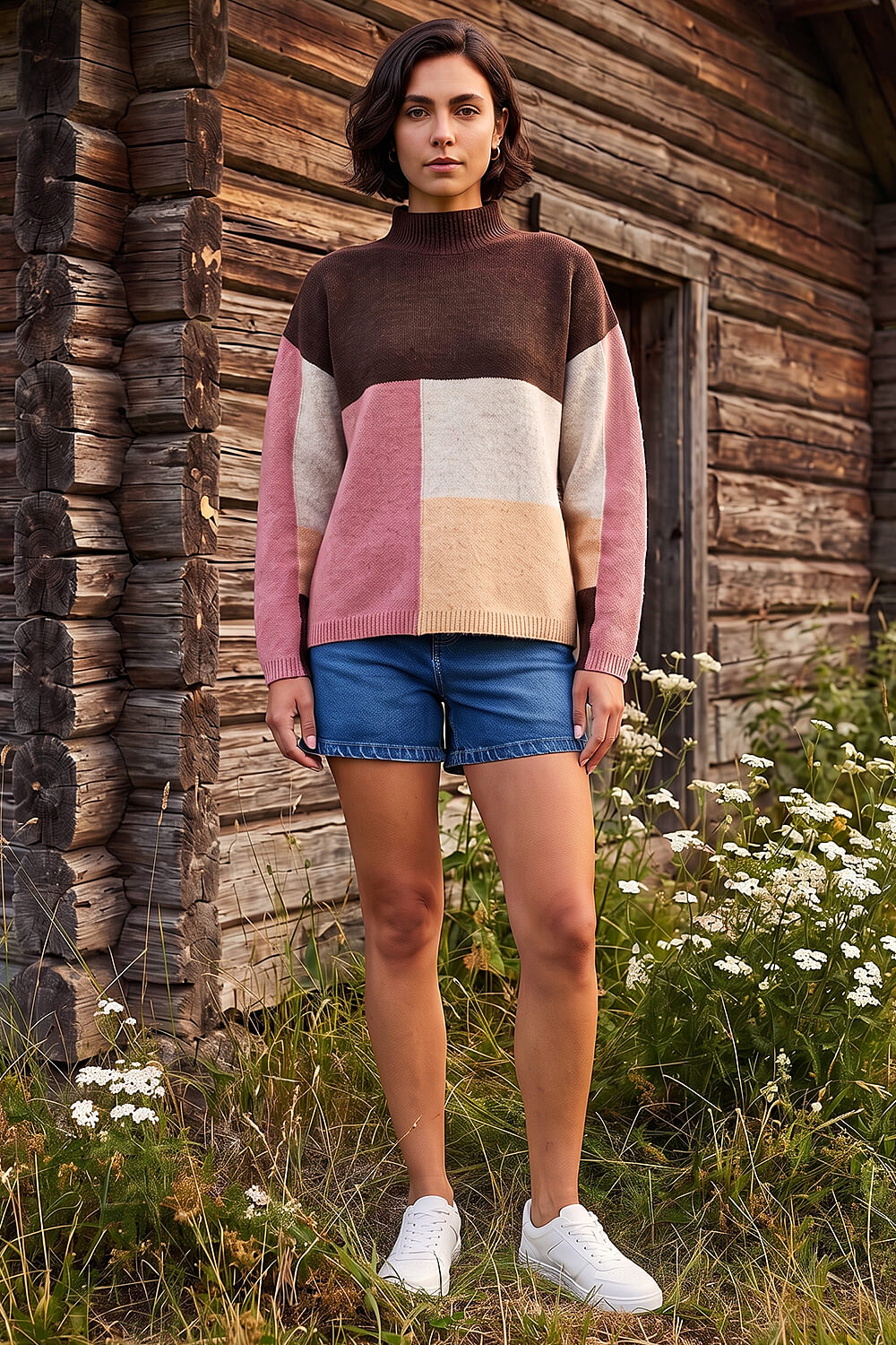 Chocolate Colour Block Marl Knit Jumper, Image 3 of 4