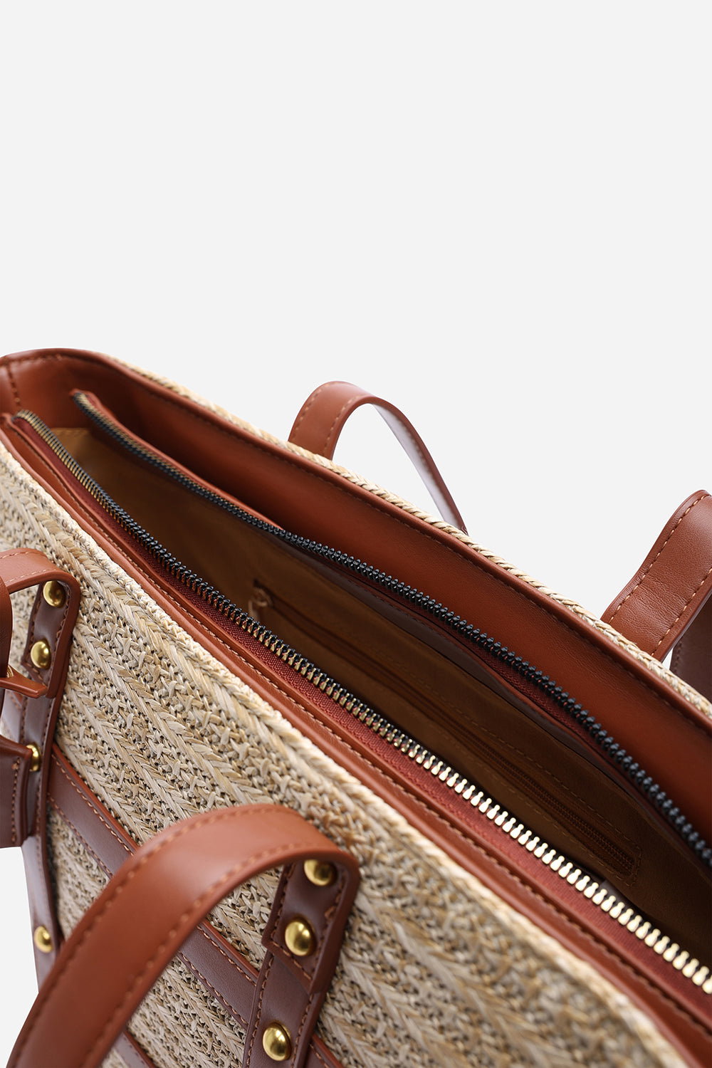 Tan Where's That From Tan Catalina Large Raffia Bag with Stud Detail, Image 4 of 4