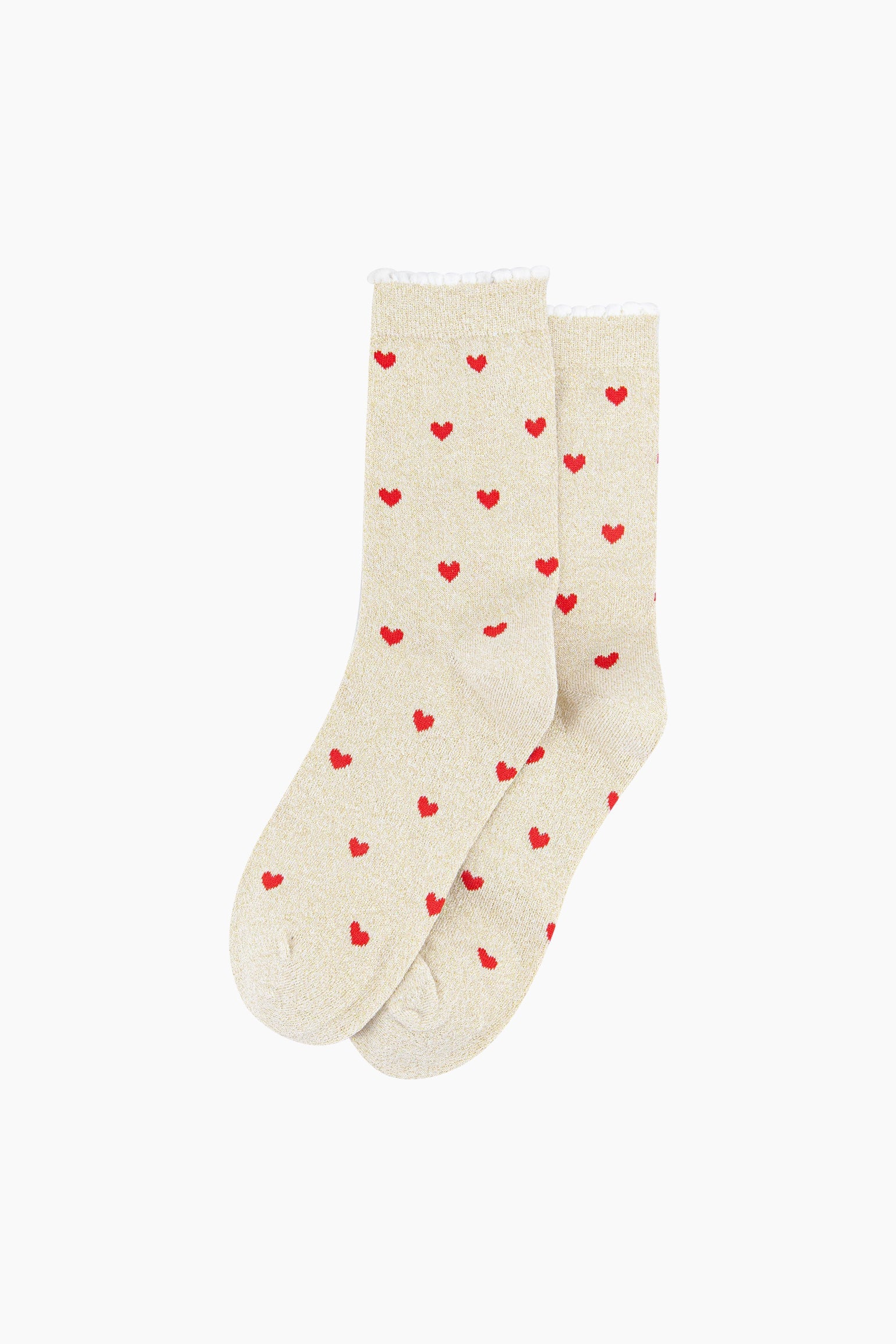 Beige Love Hearts Combed Cotton Glitter Socks, Image 3 of 4
