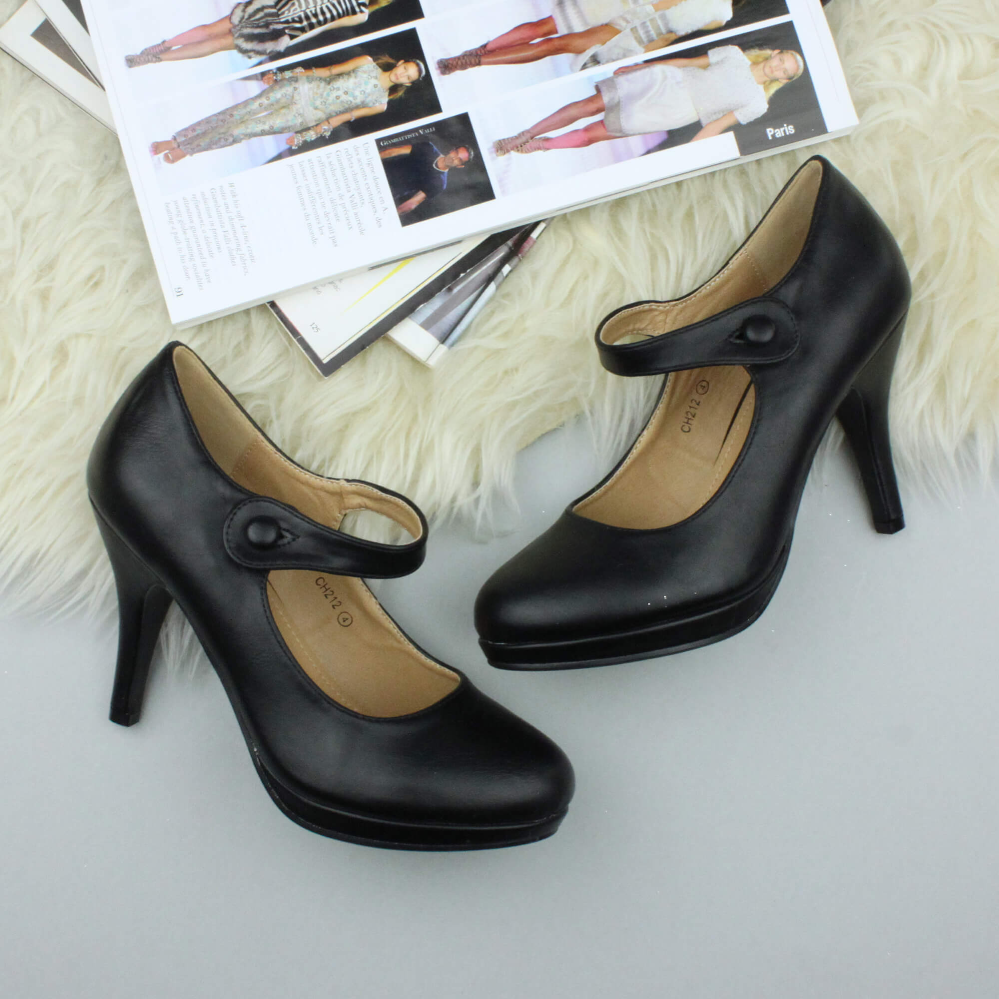 Black High Heel Mary Jane Court Shoes, Image 4 of 6