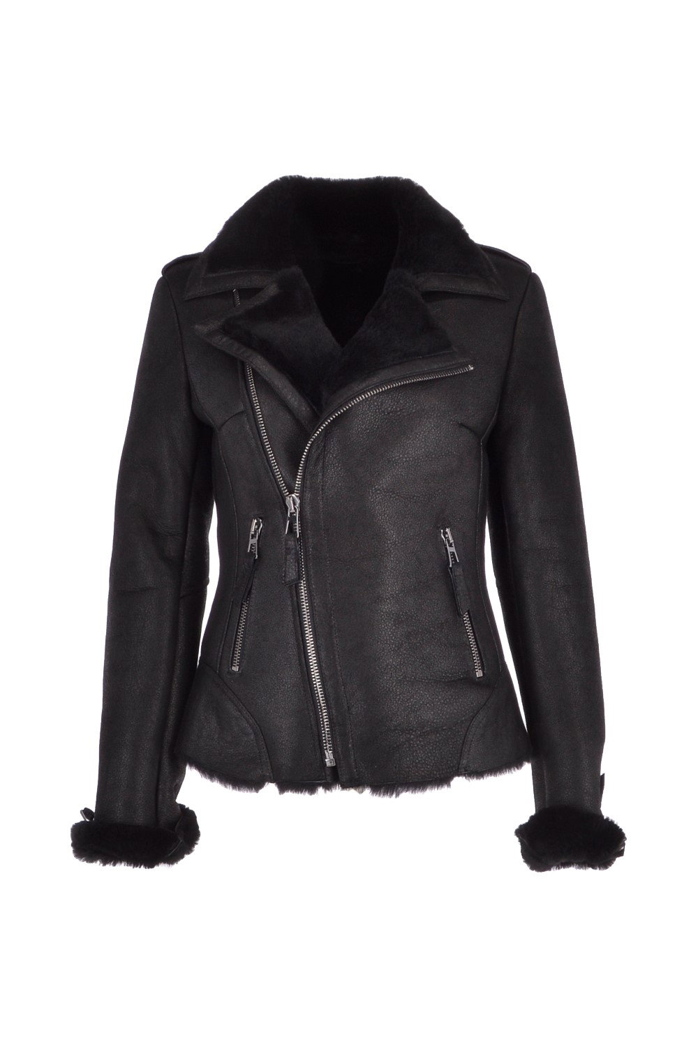 Black 'Alayna' Womens Luxury Shearling Jacket