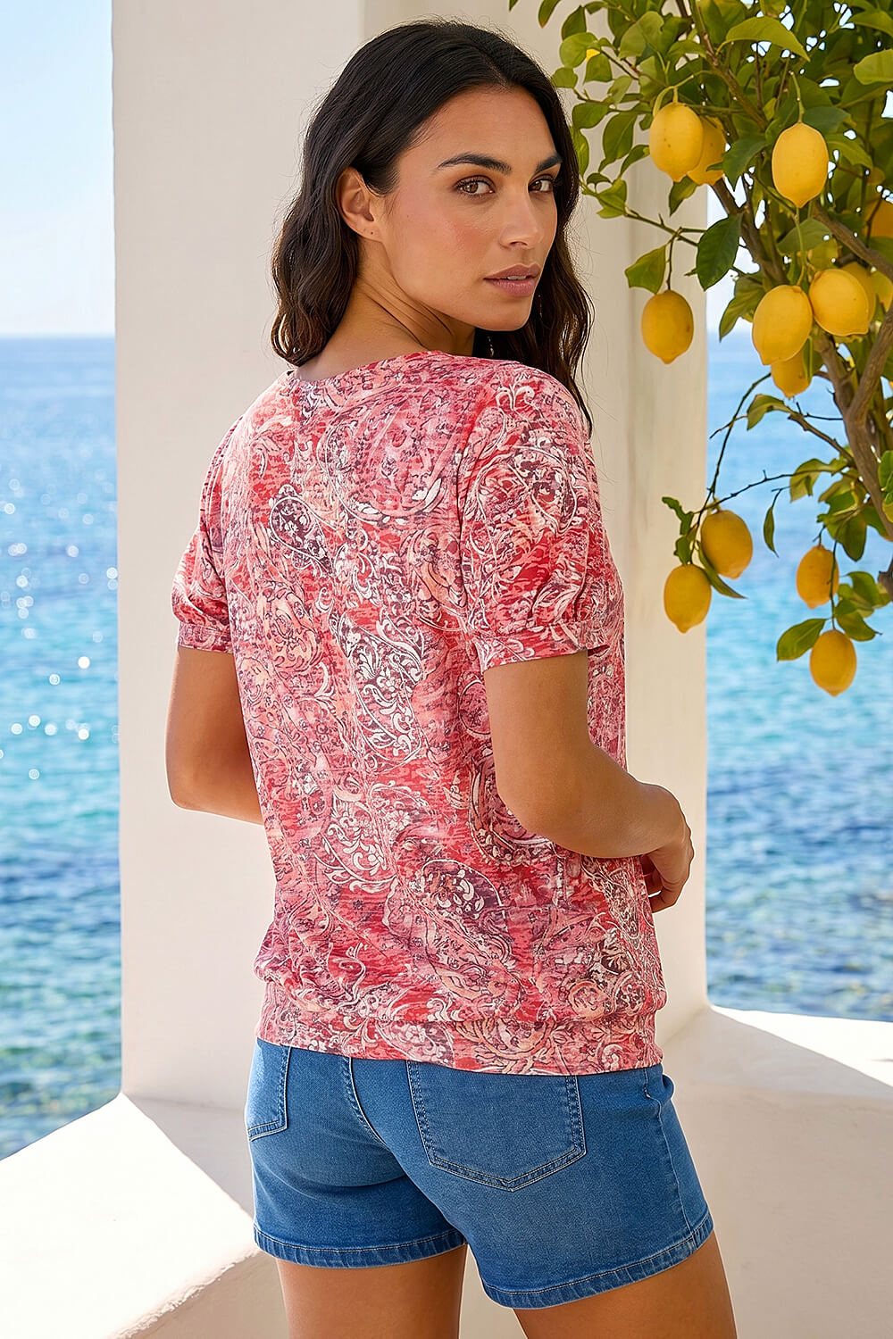 Red Paisley Burnout Blouson Top, Image 4 of 4